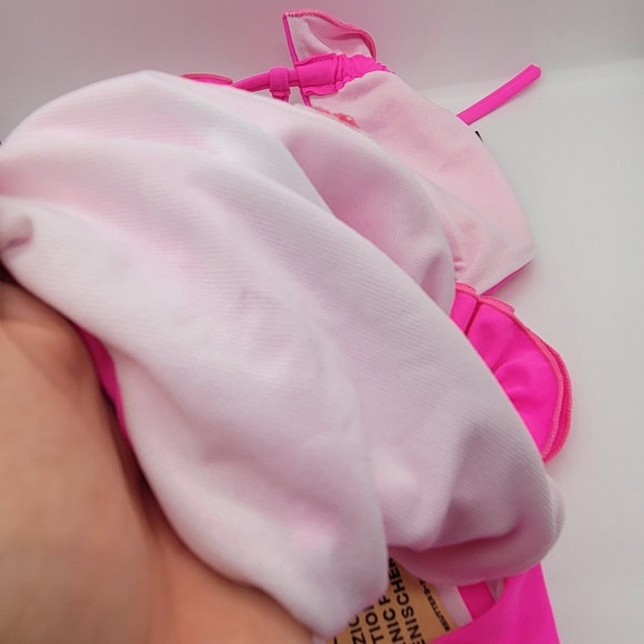 BRAND NEW FASHION NOVA CABO SUMMER RUFFLE 2 PIECE BIKINI SIZE SMALL NEON PINK - Picture 5 of 8